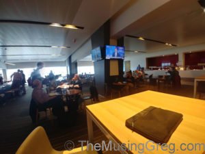 The general vibe in the casual dining area. A fairly basic breakfast. Qantas Club, Adelaide Airport